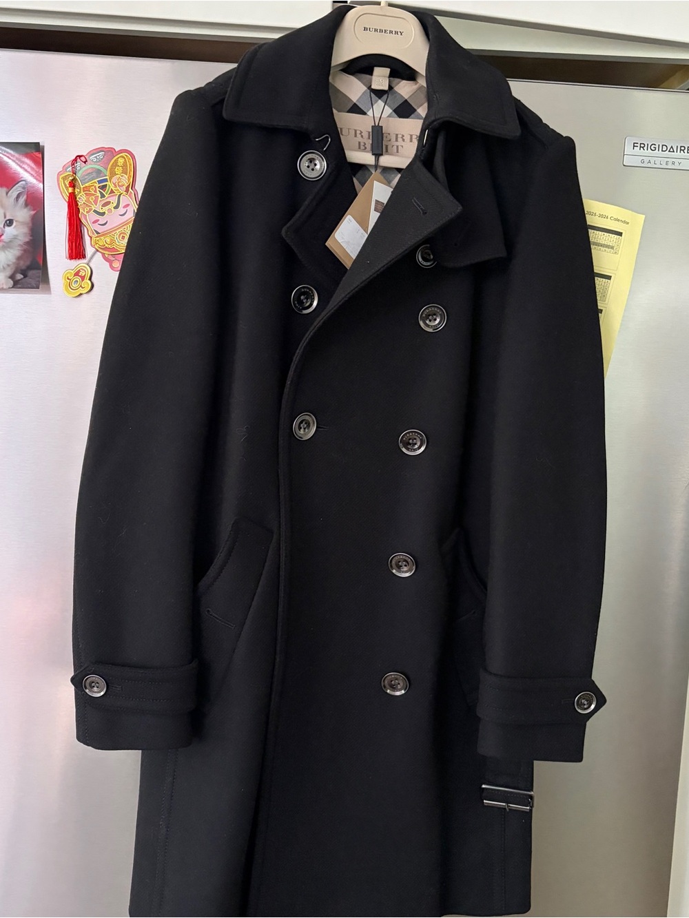 Burberry Black Double-Breasted Wool Pea Coat
